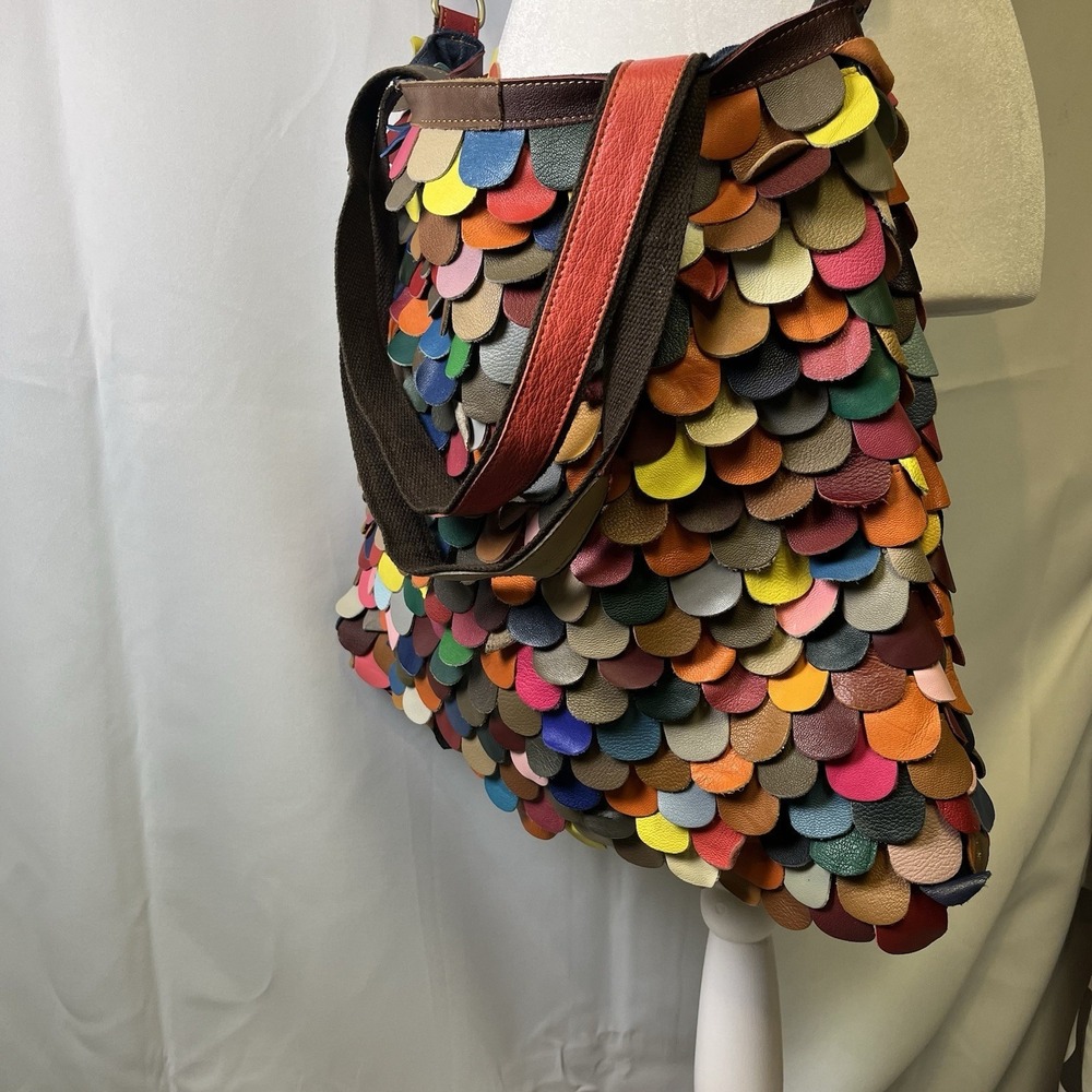 Amerileather Multicolor Leather Large‎ Tote Bag Boho Festival Bold Artsy Folk